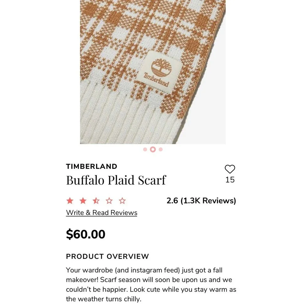 New Timberland Buffalo plaid scarf.